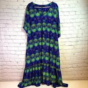 Calesas Blue and Green Fully Lined Maxi Dress Caftan Size 2XL O0283